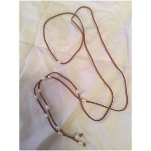 Leather and Pearl Wrap Necklace/lariat
